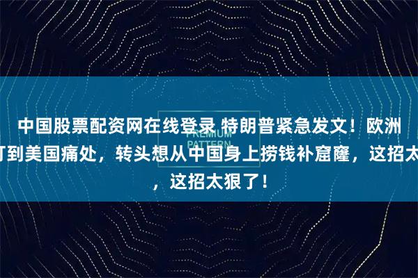 中国股票配资网在线登录 特朗普紧急发文！欧洲一招打到美国痛处，转头想从中国身上捞钱补窟窿，这招太狠了！